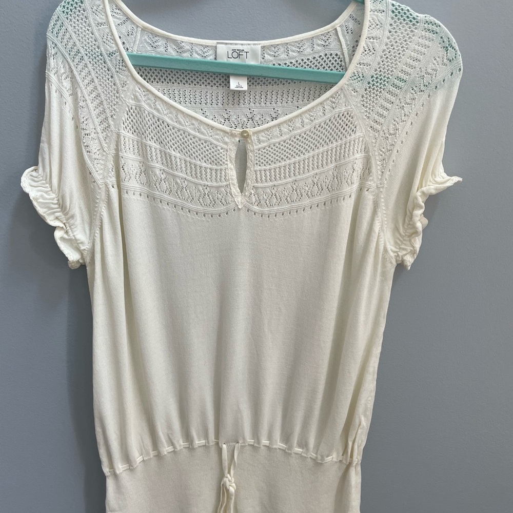 Ann Taylor LOFT Cream Lace Knit Top size L